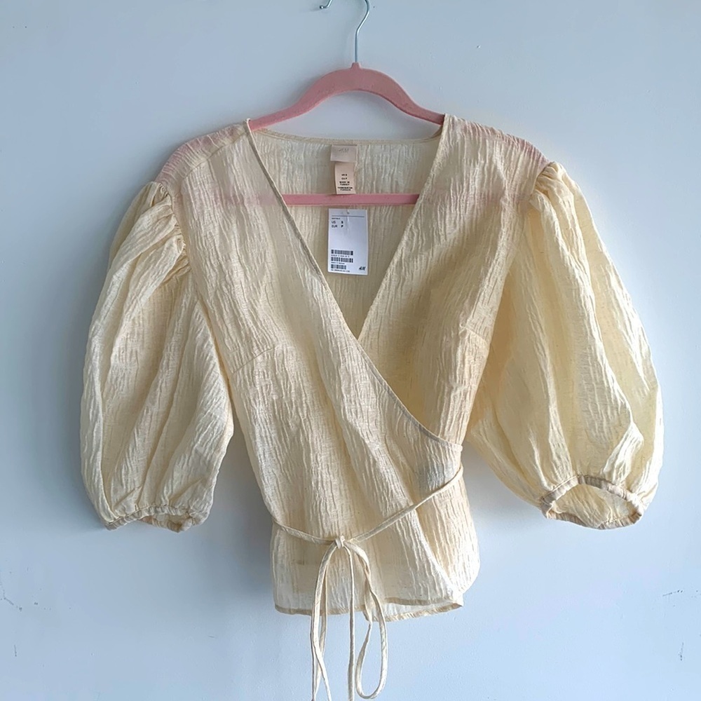 NWT H&M boho wrap puff balloon sleeves top/ blouse, size S - Picture 2 of 12